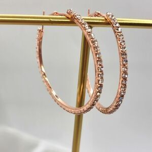 Rose Gold Hoop Earrings Large Rhinestone